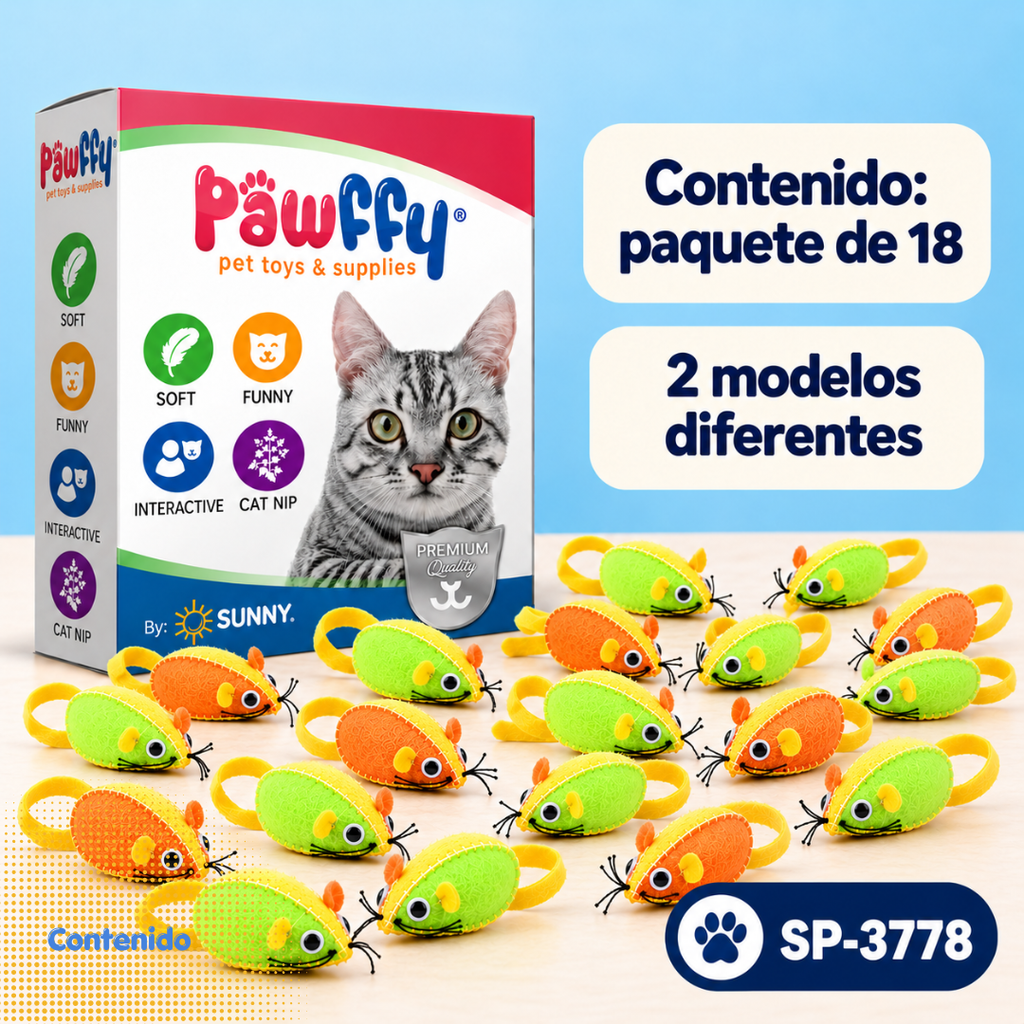 Ratones Soft CatNip 18 piezas